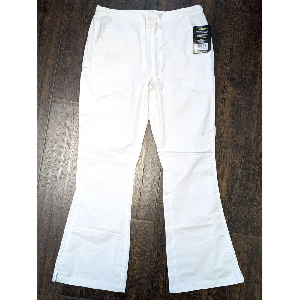 Wink WonderFlex White Scrub Pants Womens Large Tall Cargo Drawstring NWT NEW